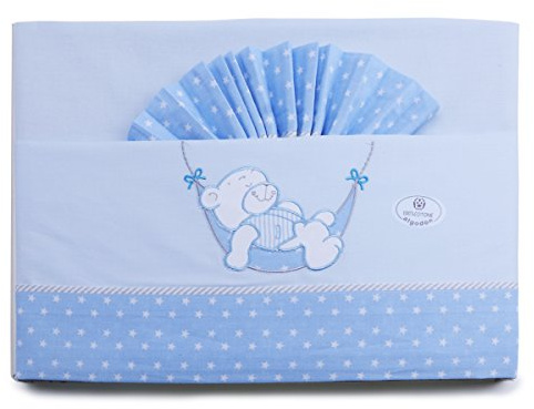 pekitas Bebe feine Bettwäsche 3 Teilig für Kinderbett 60 x 120 100% Baumwolle Made in Portugal Cuna Teddy Blau