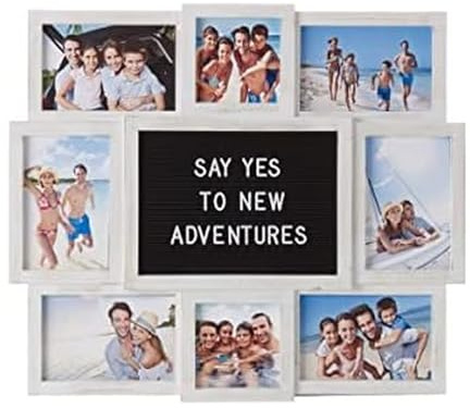 MELANNCO Customizable Letter Board with 8-Opening Photo Collage, 19-Inch-by-17-Inch, White