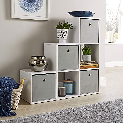 Home Source Step Style Storage 6 Cube Bookcase Wooden Display Staircase, White