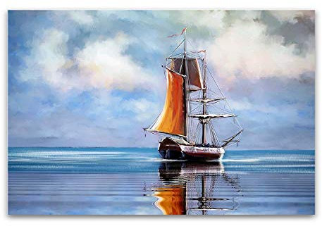 Startonight Cuadro sobre Vidrio - Velero Naranja, Paisaje del Océano - Moderno Cuadro de Cristal Acrílico 60 x 90 cm
