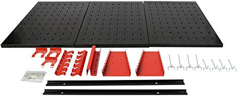 WilTec Panneau Porte-Outils Mural 1200 x 20 x 600 mm, 3X Paroie perforée, 17 Supports Crochets, Mur de Rangement outillages, Suspension