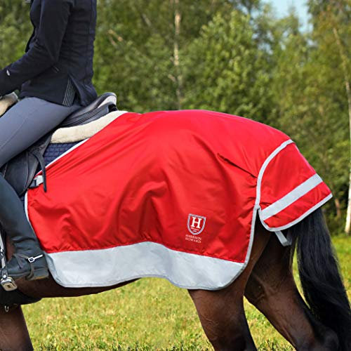 Harrison Howard FocalMax Quarter Ausreitdecke pferdedecken Polaroidfutter Wettkampf Teppich Hi-Vis Horse Ausbildung Reflektierende Nachtsicherheit mit Schwanz Butt Strap Rot M