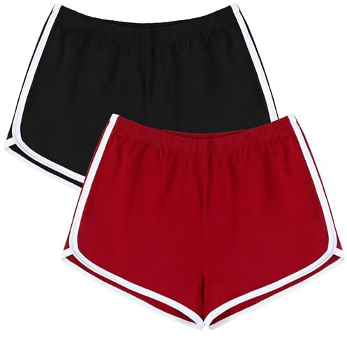 URATOT 2-pack sportshorts i bomull yoga dans korta byxor sommar atletiska shorts, Svart, signalröd, L