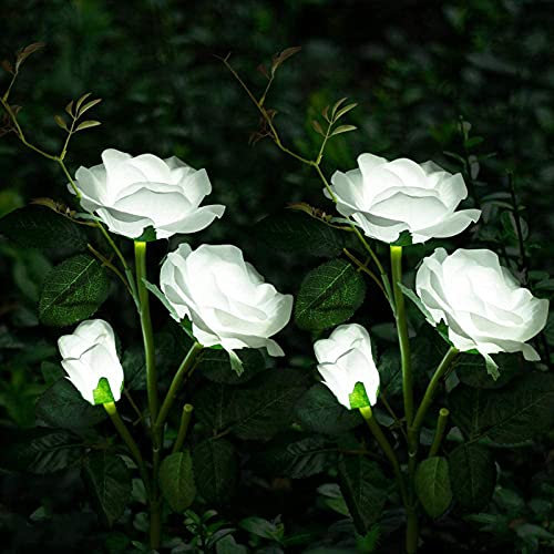 XVZ Luci Solari Giardino Esterno, fiore di rosa più grande e ampio pannello solare LED Lampada Solare da Esterno impermeabile, decorazione per giardino, prato, terrazza, Nozze, Festa (bianca)