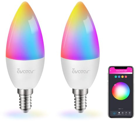 2 Pack E12 LED Light Bulb Compatible w/Google Siri Alexa Light Bulb 5W Type B Smart Bulb RGBCW 16 Million Color Changing Bulb 2.4G WiFi B11 Candelabra Bombillos Work w/Smart Life AvatarControls APP