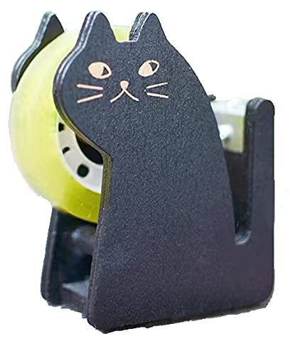 Klebebandabroller Vintage mit 1 Rolle Klebeband, Niedliche Katze Tischerabroller aus Holz, Tape Spender für Zuhause, Büro, Schreibtischzubehör für Studenten, Mädchen, Jungen