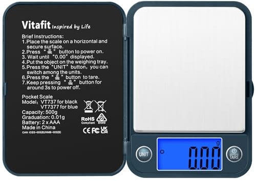 Vitafit 500g/0,01g Digitale Taschenwaage,Feinwaage,Digital Gramm Waage,Goldwaage Münzwaage mit LCD-Anzeige,Schmuckwaage,Blue