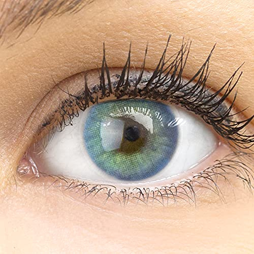 Sehr stark deckende und natürliche blaue Kontaktlinsen SILIKON COMFORT NEUHEIT farbig blau + Behälter von GLAMLENS - 1 Paar (2 Stück) - DIA 14.00 - ohne Stärke 0.00 Dioptrien