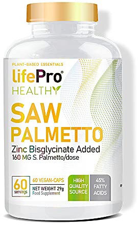 Life Pro Saw Palmetto 160mg - Suplemento alimenticio natural de alta potencia para ayudar a la próstata - Fórmula con bisglicinato de zinc - 60 cápsulas veganas - Fabricado en España