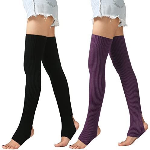 PHOGARY 2 Paare Stulpen Damen Lange Winter Beinwärmer mit Fersenloch, Beinwärmer Ballett Stulpen Mädchen Beinstulpen Damen Stricken Häkelarbeit Pulswärmer Leg Warmers Mädchen Stiefel Abdeckung(Stil B)
