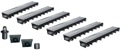 MEA Pack de 6 Caniveaux Extérieurs MEAPARK – Grille en Acier Galvanisé – Drainage Terrasse, Piscine, Jardin – Classe A15 Piéton – Largeur utile 10 cm