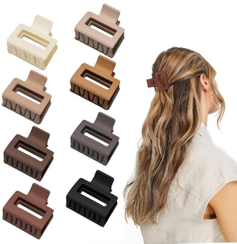 Medium Claw Hair Clips for Women Girls, 2 Matte Rectangle Small Claw Clips for Thin/Medium Thick Hair, Hair Jaw Clip Nonslip