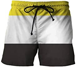 Swim Shorts Uomo,Pantaloncini Da Spiaggia Divertenti, Pantaloncini Tricolori Casual Gialli Bianchi Neri, Pantaloncini Da Bagno Ad Asciugatura Rapida Con Coulisse Con Tasche Per Giochi Al Mare, Surf