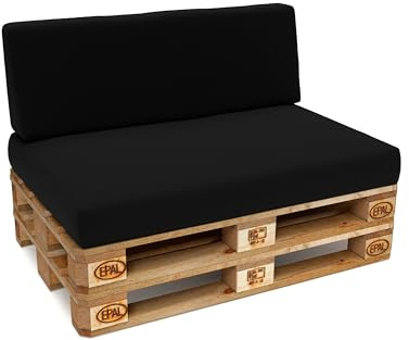 POKAR Palettenkissen Wasserabweisend Palettenauflagen mit abnehmbarem Bezug Palettenmöbel Palettensofa 2er Set: Sitzkissen 120x80 + Rückenlehne 120x40, Schwarz