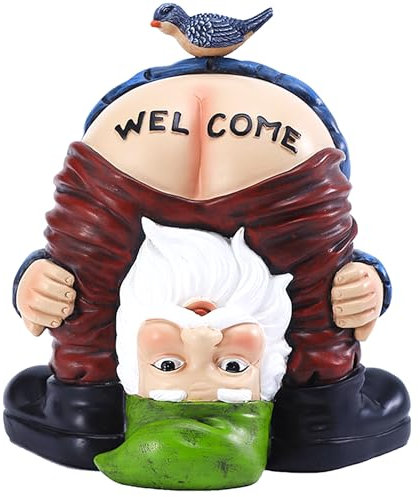 XFLYP Statua di Gnomo da Giardino, Statuetta Decorativa per Natiche, Impermeabile, Divertente Fumetto di Benvenuto Nano, in Resina, Ornamento per la Casa e il Giardino