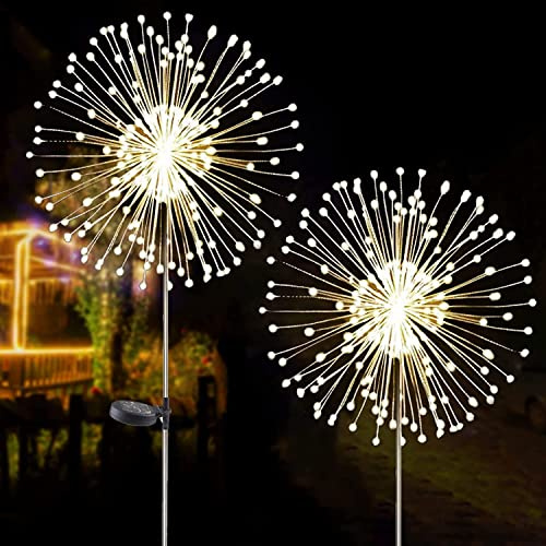 2 PCS Solar Feuerwerk Licht, Outdoor Solar Garten Dekorative Lichter 120 LED Angetrieben 40 Kupferdrähte Schnur DIY Landschaftslicht für Gehweg Wege Hinterhof Weihnachtsdekoration Partys (Warmweiß)