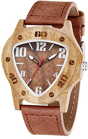 Realpoo Wooden Watches Mens Ebony Zebra Wooden Quartz Men's Watch,Foldover Clasp Wood Strap Wooden Watches for Men