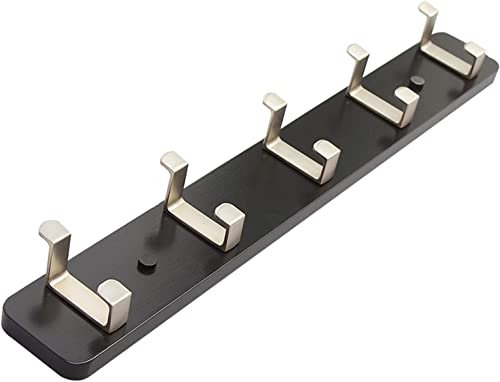 EdirFtra Handtuchhaken Kochfeld -Wandhaken aus Edelstahl und Bambus Badezimmer, multifunktional für Handtuchhalter, Schaftständer, Schwarz,5 Hooks