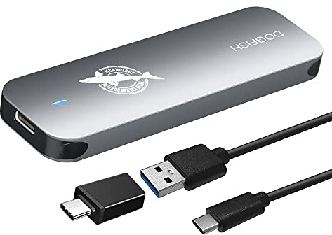 Dogfish Tragbare Externe SSD 1TB Ngff 2242/2260/2280 Graues Metall USB 3.1 Typ-C Ultra-leichte Externe Mini Atmungsaktiv SSD für Mac/Windows/Android/Linux (bis zu 6Gbps,mit LED)