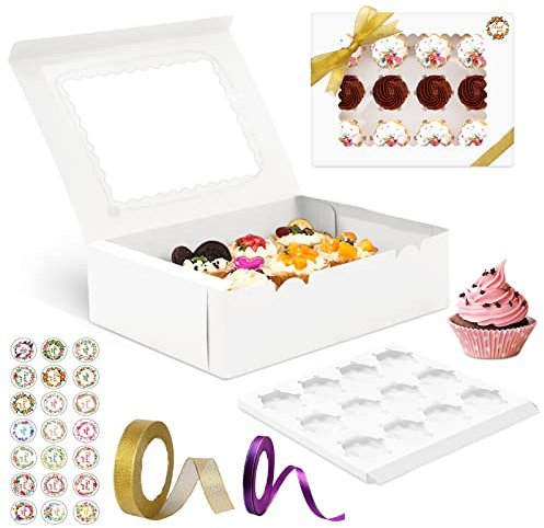 YUTUY 15 Pezzi Scatole per Cupcake con Corda e Finestra,Scatole per Torta,Regali Contenitori in Cartone per Alimentiper pasticcini,Biscotti, Torte,Torte,Cupcakes