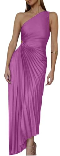 Minetom Robe de Soirée Femme Elegante Une Épaule sans Manches Plissée Party Cérémonie Mariage Demoiselle d'honneur Maxi Robe Longue