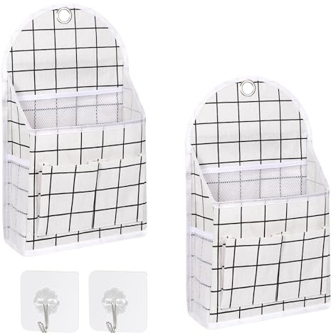 Jeesblsy Wandmontierte Aufbewahrungstasche, Stoffaufbewahrung Nachttisch Türaufhängung Organizer Couch Wandhalterung Aktenhalter Hängeaufbewahrung(White)