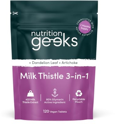 Milk Thistle Tablets 3-in-1 Complex - 120 Tablets (2 Month Supply) - 100mg Extract 80% Silymarin with Artichoke & Dandelion Leaf (Not Milk Thistle Capsules or Tincture) - Vegan - UK Made Supplement