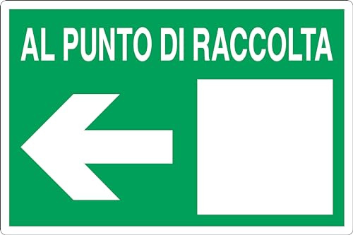 GLOBAL CARTELLO IN LAMIERA SCATOLATA RETTANGOLO 60X40 cm - AL PUNTO DI RACCOLTA CON FRECCIA PERSONALIZZATA- SEGNALE CATARIFRAGENTE CON CAVALLETTO (Cavalletto)