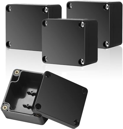 4 stycken kopplingsdosor vattentät IP66, 63 × 58 × 35 mm ABS distributionsbox utomhus, elektriska tillbehör hölje, elektronisk projektlåda, kopplingsbox trädgård, elektrisk anslutningsbox, svart
