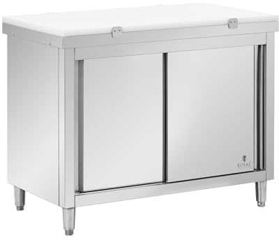 Royal Catering RCBWC-1260 Arbeitsschrank Edelstahl 120 x 60 cm 500 kg Tragkraft inkl. Schneidplatte Edelstahlschrank Gastro-Arbeitsschrank
