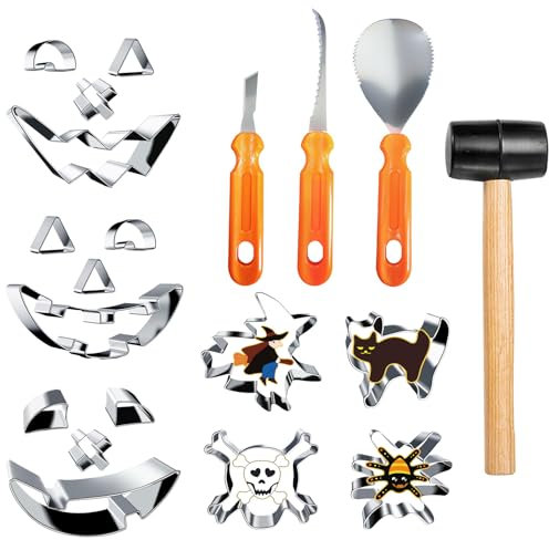 Set para Tallar Calabazas de Halloween 2024 - Nuevo Cuchillo con Cortador de Galletas de Acero Inoxidable - Kit DIY para Decoración Familiar