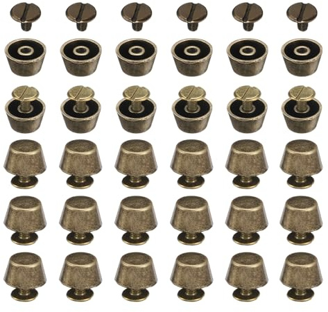 QUARKZMAN 30 Set Leder Nieten 12 x 7mm Doppelkappe Hohlnieten Hornschrauben Zubehör mit Metall Schraubnieten Rücknieten Punk für Gürtel Dekoration Kleidung Flachkopf-Nietenstifte (Bronze)