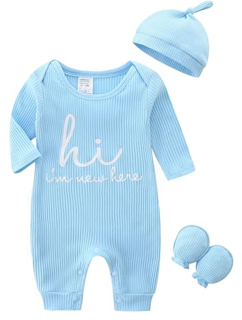 KIDDLETOWN Baby Strampler Neugeborene Schlafanzug 0-3 Monate | Strampler für Mädchen und Jungen, Schlafanzug mit Hut und Handschuhe, Letter Print Newborn Baby Set, Baumwolle+Spandex