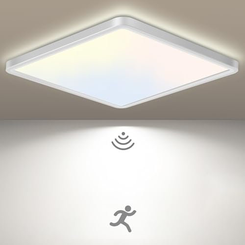 slochi LED Deckenleuchte mit Bewegungsmelder Innen Radar, 24W 6500K Lampe mit Bewegungssensor, Ø29CM Sensor Flach Deckenlampe für Flur Wand Treppe Küche Balkon Abstellraum