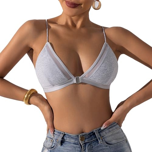 Bralette Femme sans Armatures - Coton Doux - Triangle à Fermeture Avant - Soutien-Gorge Confortable Décolleté en V