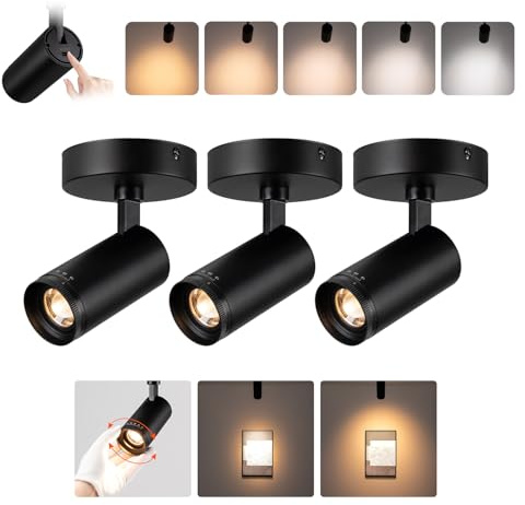 mirrea 5-Color Zoomable Indoor Spot Lights,LED Ceiling Spotlight Lighting Fixtures for Room and Hallway,Accent Light for Gallery,Black Directional Lamp for Home,2700-5000K,15°-45°,CRI90+,Pack of 3