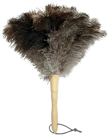 CEIEVER Plumeau en plumes d'autruche véritable de qualité supérieure avec poignée en bois 30 cm pour le nettoyage, dépoussiérage facile et efficace