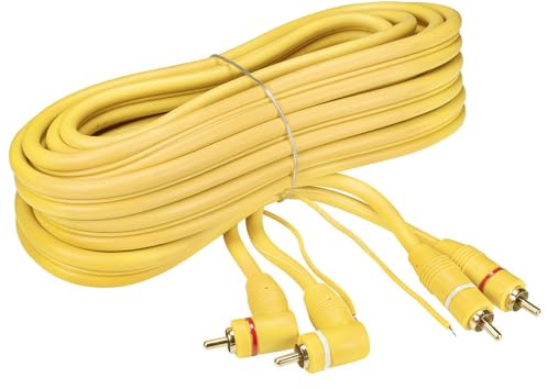 tomzz Audio TO55002W-1 Profi RCA Cinchkabel 5m für den Car HiFi Bereich 2-Fach geschirmt gelb Winkel mit Remoteleitung