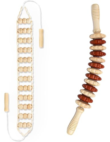 2 Stück Massageroller Rücken Mit Griff Maderotherapie Set, Faszienrolle Holz, Cellulite Massagegerät, Massageroller Holz, Massage Roller, Für Nacken, Beine, Rücken, Körper