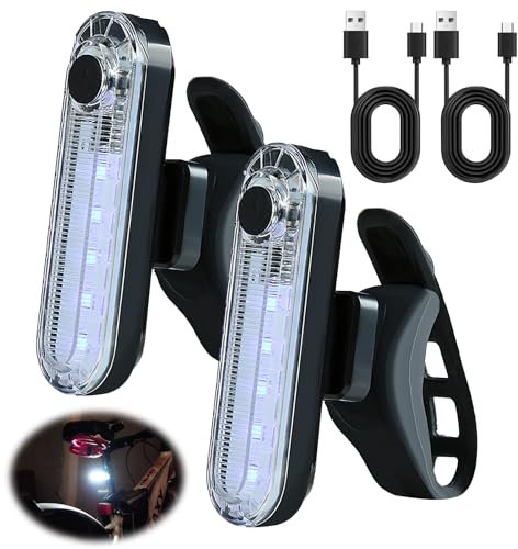 Bicycle Taillight, 120 lumens 220 mAh battery USB Rechargeable Bike Motorcycle Rear Lights- Waterproof Cycling Accessories 4 Flashing Modes, Fits On Any Road Bikes Or Helmets (White)