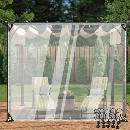 Clear Pergola Side Panels Outdoor Curtains Waterproof Tarpaulin with Reinforced Eyelets Transparent and Customizable for Gazebo Porch 7'x10' (2x3m)