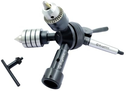 Quad Head Tailstock Turret MT-2 with Drill Chuck,Die Holder & Live Center for Precision Machining (3-Stations)