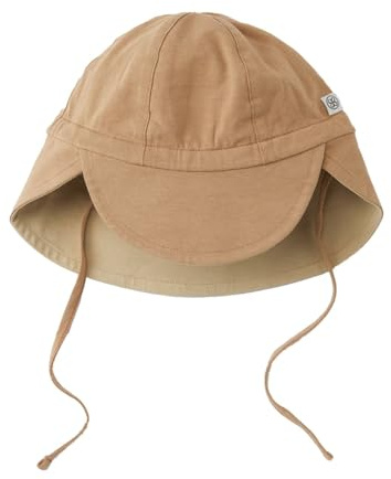 Cloby Sonnenhut Schirmmütze Mütze mit Nackenschutz wendbar UV-Schutz (UPF 50+) Kinder (Gr. 18-36 Monate) - Peanut Brown/Sandy Beach beige