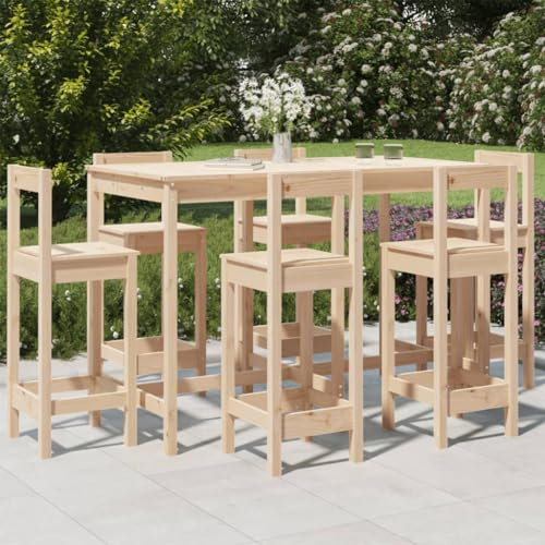 Homgoday 7-TLG. Gartenbar-Set Massivholz Kiefer Gartenbar Set Bartisch Barstühle Theke Bar Tresen Gartentheke Stehtisch Barhocker Gartenmöbel Sitzgruppe Gartenset