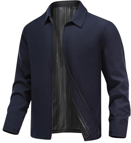 Allthemen Blouson Homme mi Saison Casual Bomber Jacket Léger Zip Veste Manches Longues Business Printemps Eté Navy L
