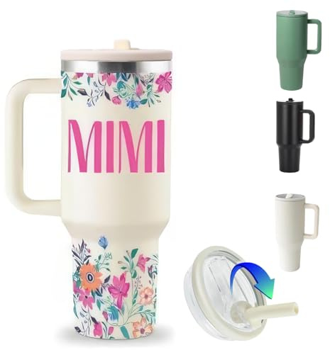 ZHUIYIWIN Termisk mugg, kaffemugg för att gå termisk mugg, perfekt för varma och kalla drycker, vakuum läckagesäker drickkopp med sugrör och handtag, Mimi
