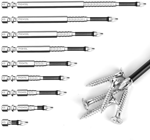 XTDMJ 9PCS High Magnetic Screwdriver Drill Bit Set, Anti-Slip Magnetic Drill Bits Magnetize Screw Bits, Durable and Precision Screwdriver Bits Kit for Impact Driver(25mm~150mm)