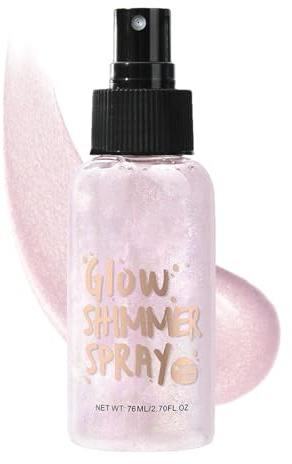 Glow Shimmer Spray - Pale Pink Iridescent Sparkle For Skin & Hair, Non-Sticky Lightweight Makeup For Parties & Festivals, Portable Travel Size Shimmering Glitter Spray For Teens & Adults