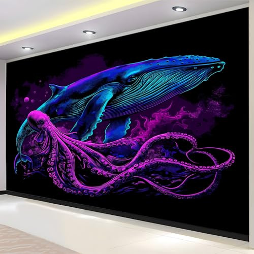 Mural de Pared Moderno 3D Estilo Fantasía Papel Tapiz Fotográfico Impreso, Neón Peces Decoración de Póster No Tejido para Sala de Estar y Dormitorio Infantil 250 x 175 cm