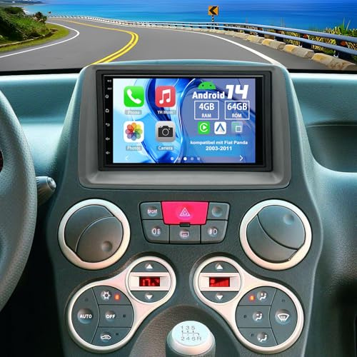 Slakerbe Android 14 Autoradio 2 Din mit Carplay Android Auto Compatibile con Fiat Panda 2003-2011, 4G+64G 7 Pollici Car Audio Radio con Bluetooth Navi WiFi FM RDS Telecamera di backup Mic